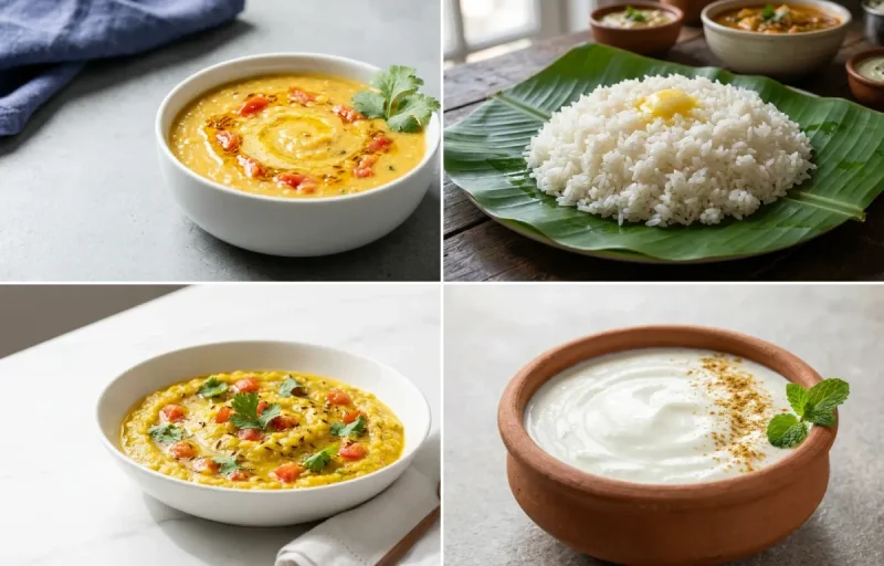 Soft Toor Dal with Steamed Rice with Mashed Lauki with Dahi