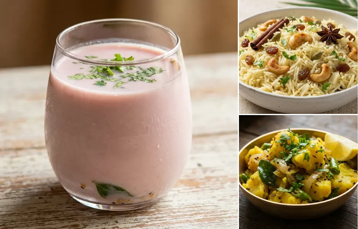 Sol Kadhi with Goan Coconut Rice and Batata Bhaji