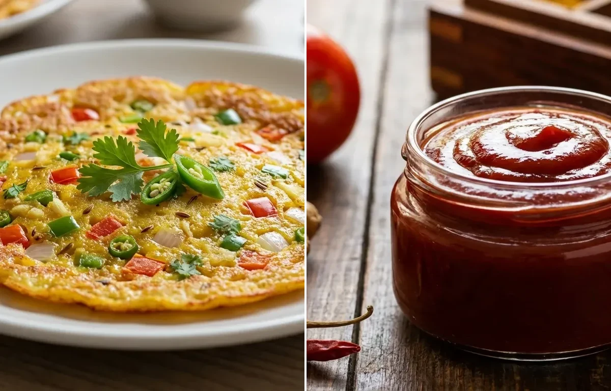 Sooji Cheela with Tomato Ketchup