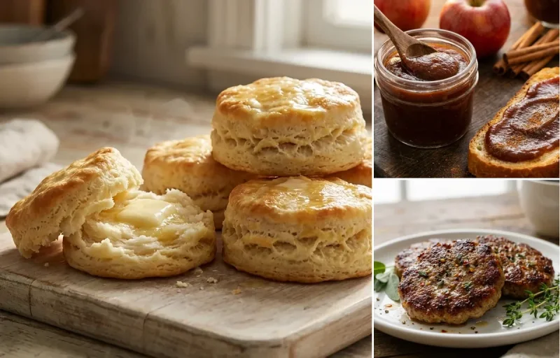 Southern Buttermilk Biscuits with Apple Butter and Breakfast Sausage Patties