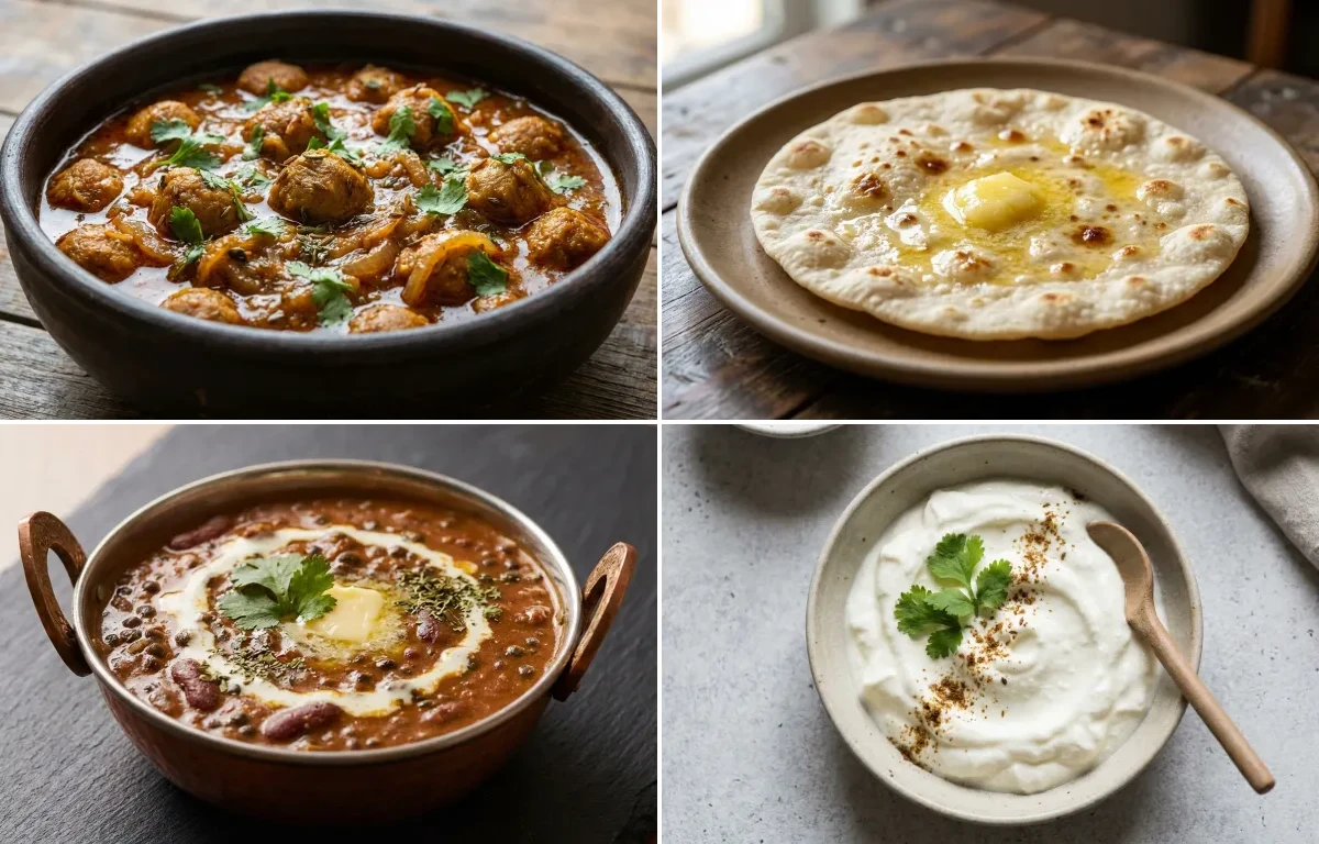 Soya Chunks Curry with Jowar Roti with Dal Makhani with Plain Dahi
