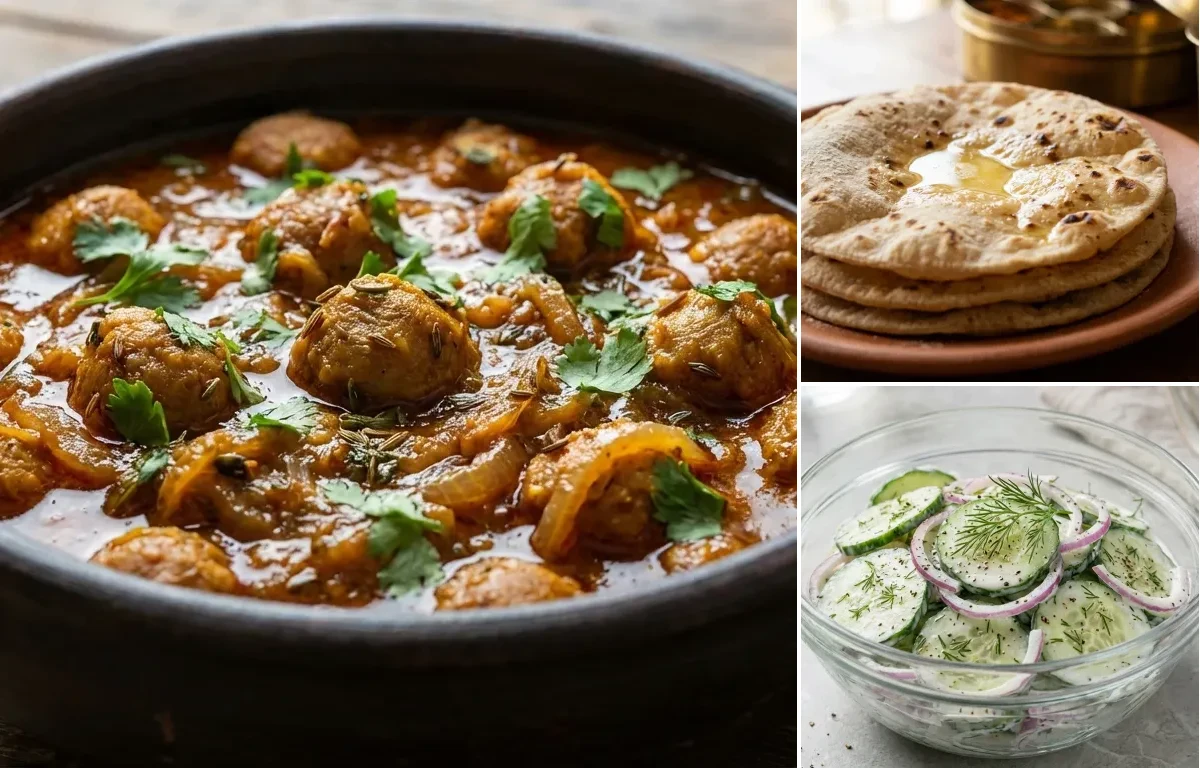 Soya Chunks Curry with Roti with Cucumber Salad