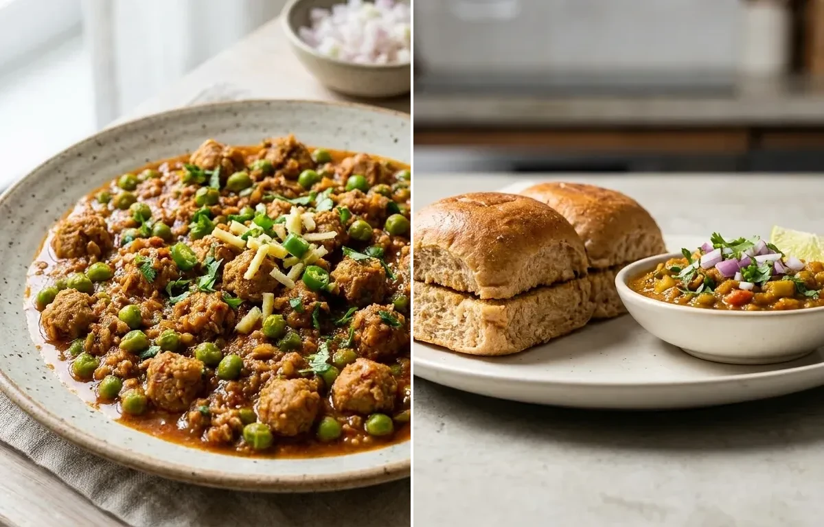 Soya Keema with Peas with Whole Wheat Pav