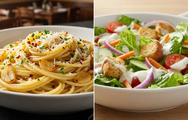 Spaghetti Aglio e Olio with Side Salad
