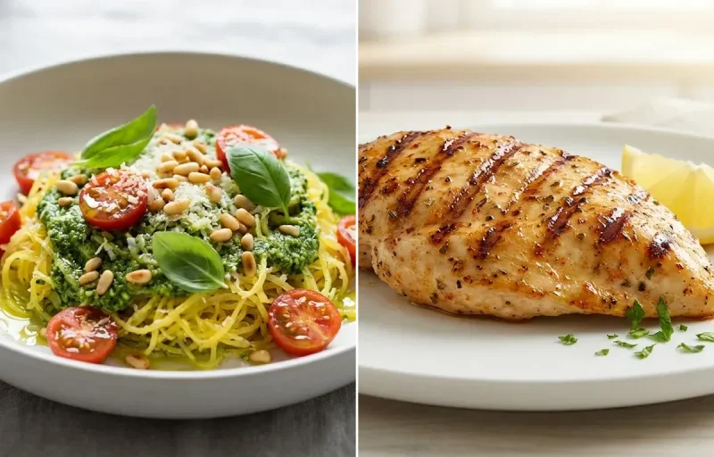 Spaghetti Squash with Pesto with Grilled Chicken Breast