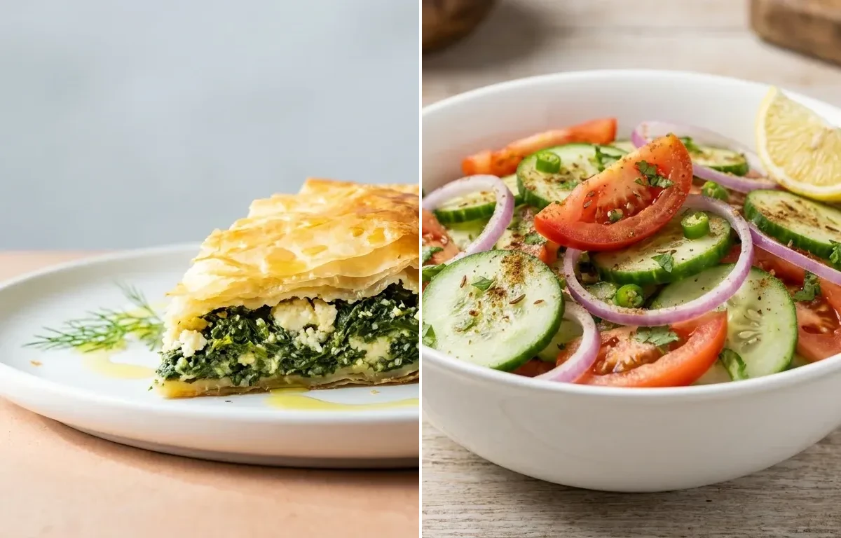 Spanakopita with Cucumber Tomato Salad Vegetarian