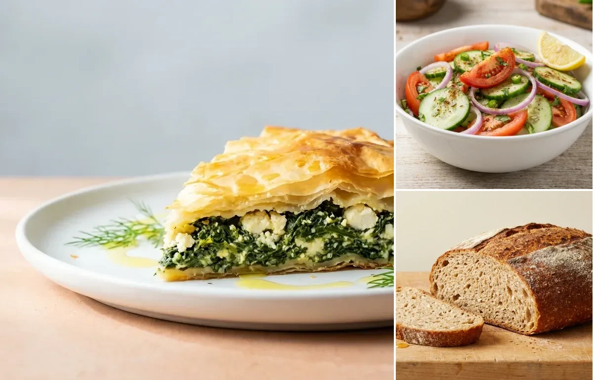 Spanakopita with Cucumber Tomato Salad with Whole Grain Bread