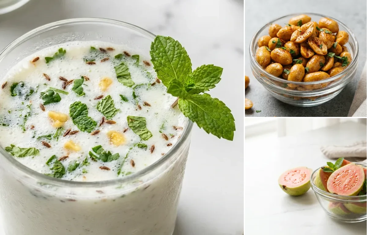 Spiced Buttermilk with Roasted Peanuts with Fresh Guava