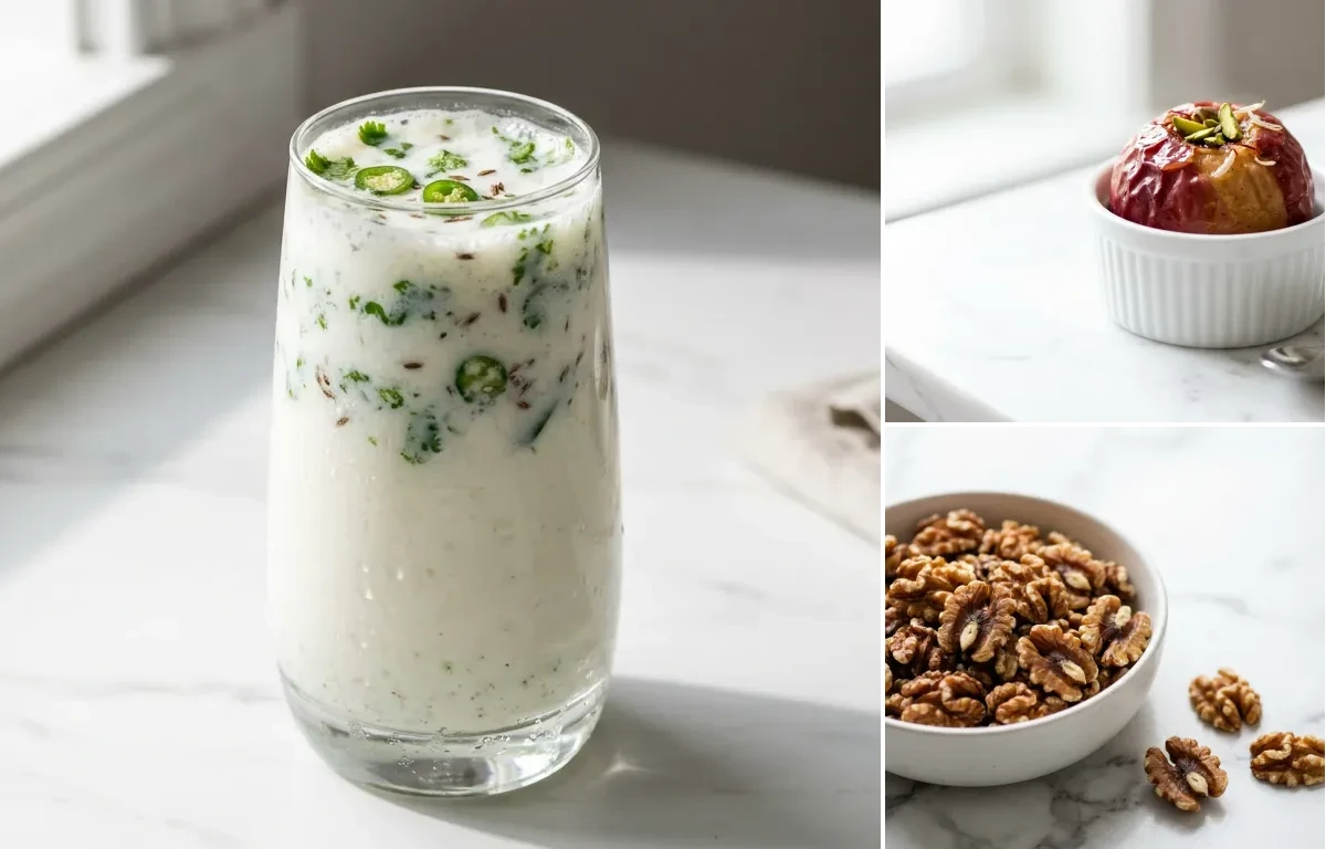 Spiced Chaas with Apple with Unsalted Walnuts