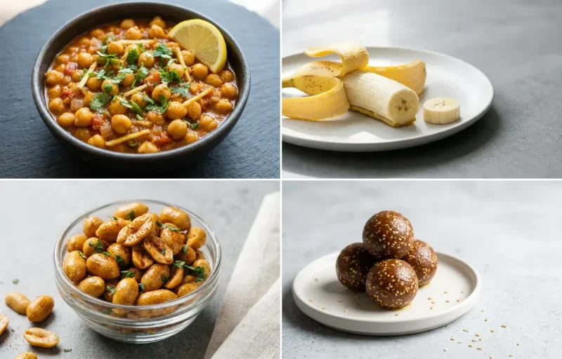 Spiced Chickpeas with Banana with Roasted Peanuts + supplement + iron