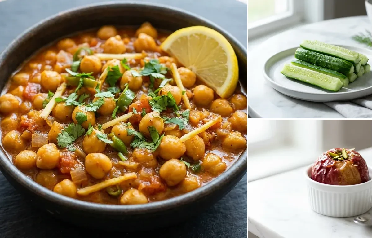 Spiced Chickpeas with Cucumber Sticks with Apple