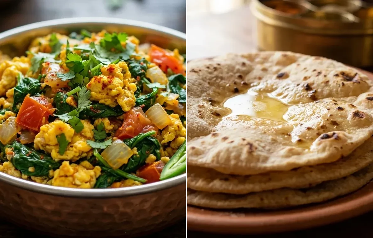 Spinach and Egg Bhurji with Roti