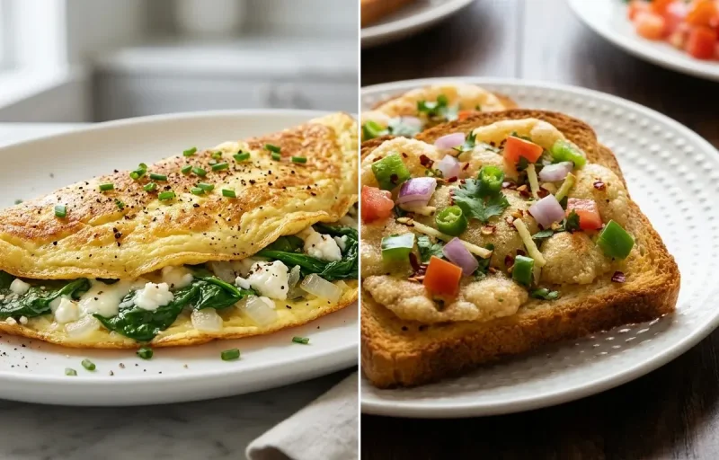 Spinach and Feta Omelette with Suji Toast