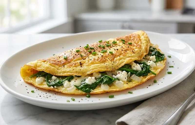 Spinach and Feta Omelette with Whole Wheat Toast