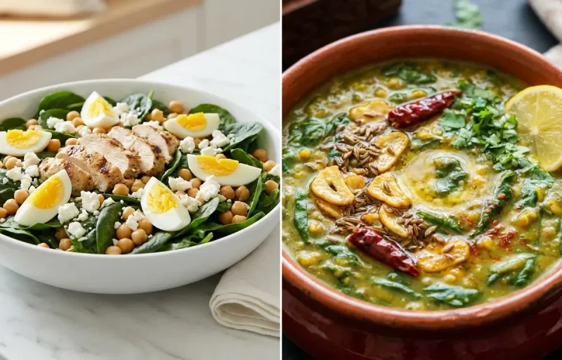 Spinach Chickpea Salad with Chicken Egg and Feta + supplement