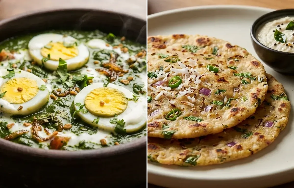 Spinach Egg Curry with Akki Roti