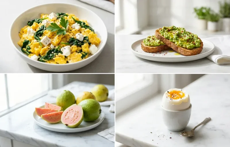 Spinach Feta Scramble with Whole Grain Toast with Fresh Orange Snack