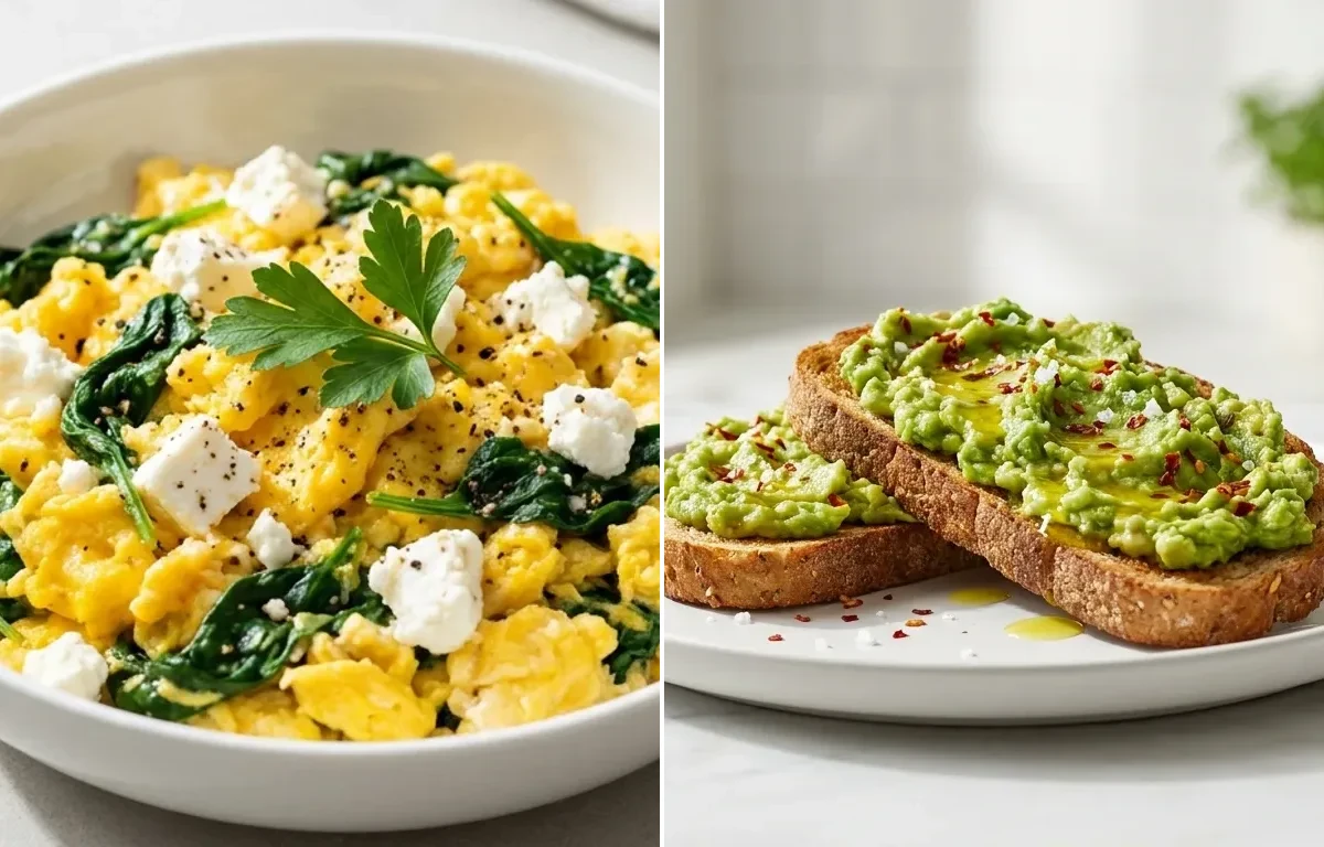 Spinach Feta Scramble with Whole Grain Toast