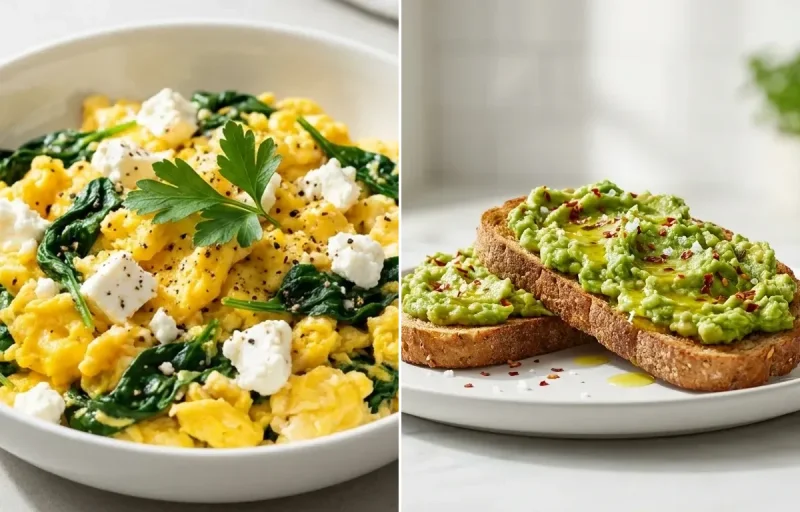 Spinach Feta Scramble with Whole Grain Toast