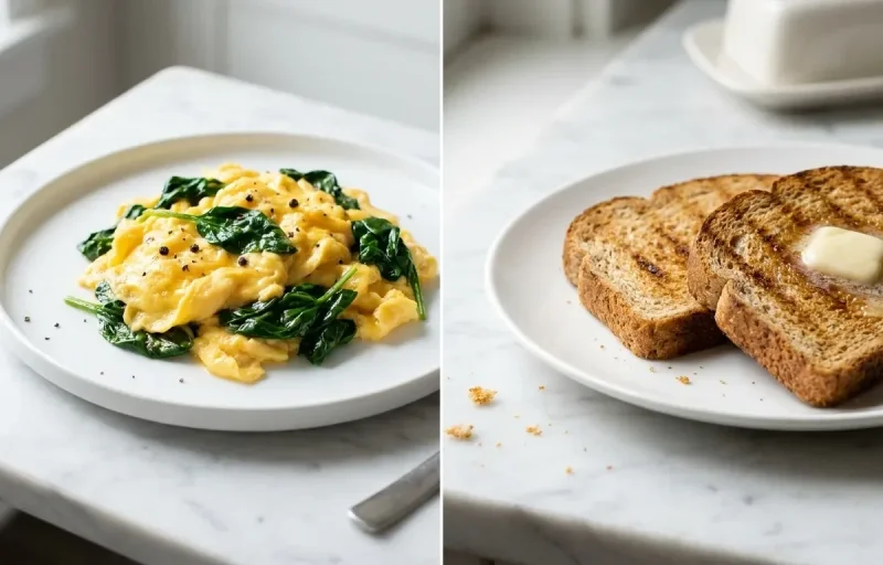 Spinach Scrambled Eggs with Toasted Whole Wheat Bread