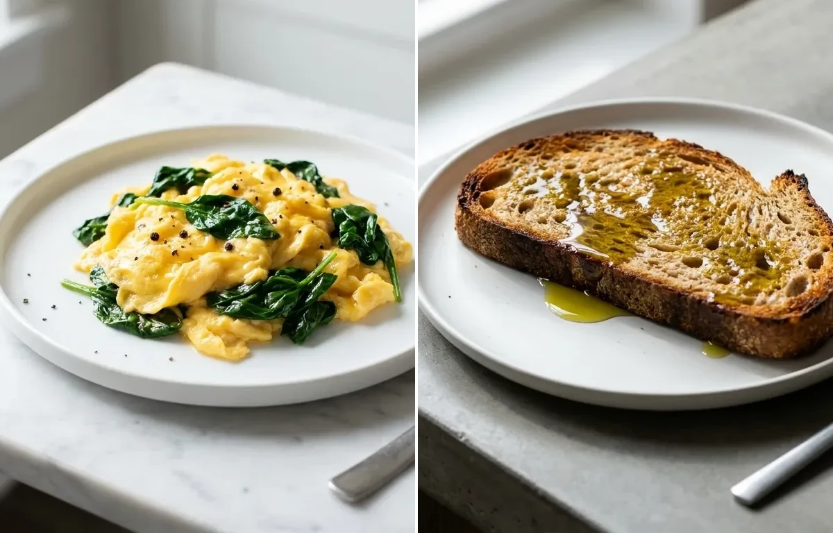 Spinach Scrambled Eggs with Whole Wheat Toast