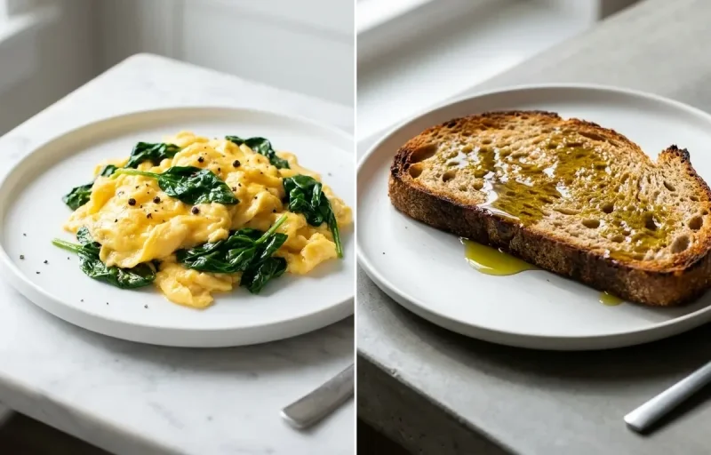 Spinach Scrambled Eggs with Whole Wheat Toast
