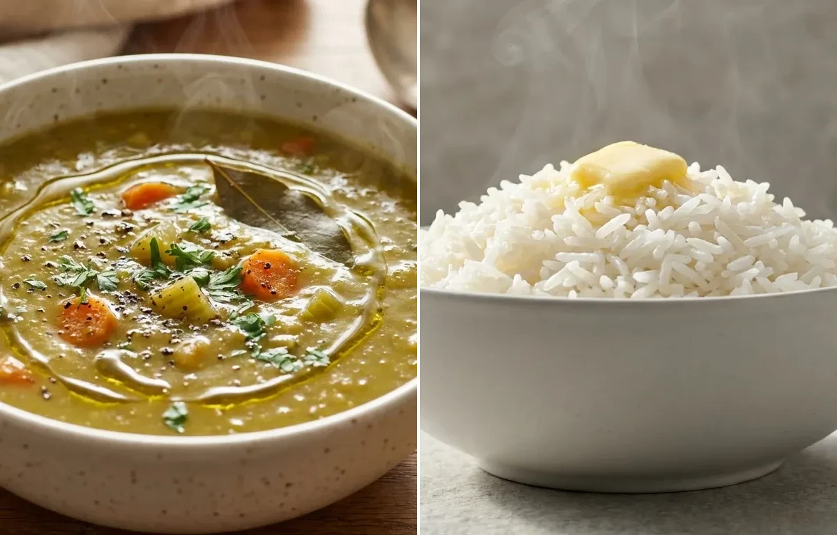 Split Pea Soup with Veggie Sandwich and White Rice