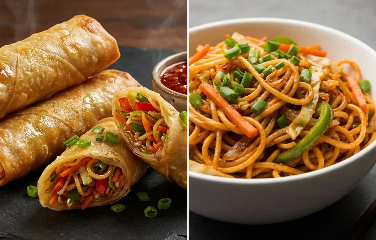 Spring Roll with Schezwan Noodles