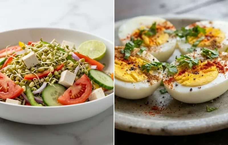 Sprouted Moong Salad with Boiled Eggs with Black Coffee