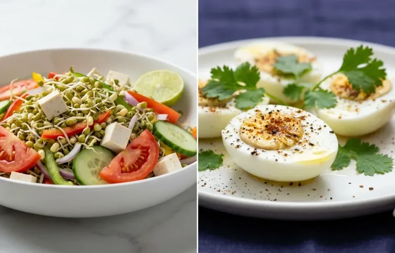 Sprouted Moong Salad with Boiled Egg Whites with Green Tea