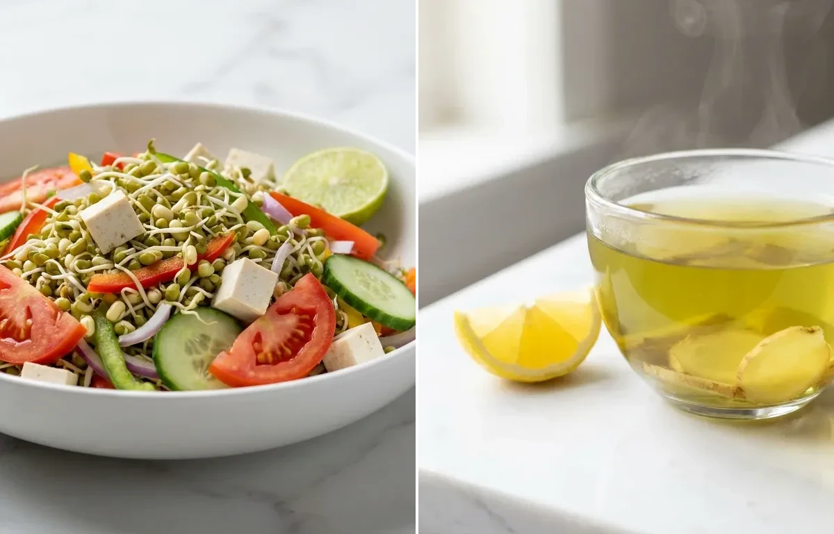 Sprouted Moong Salad with Green Tea