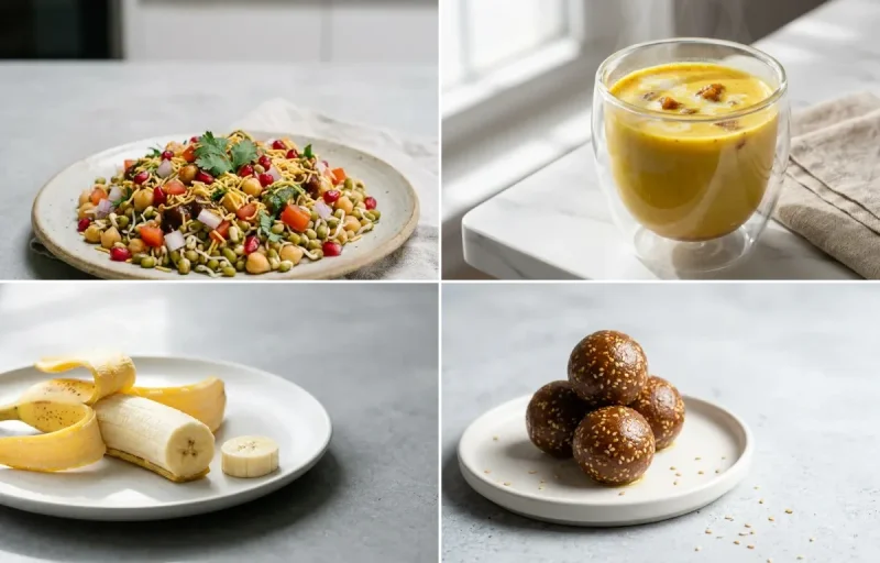 Sprouts Chaat with Milk with Banana + supplement + iron