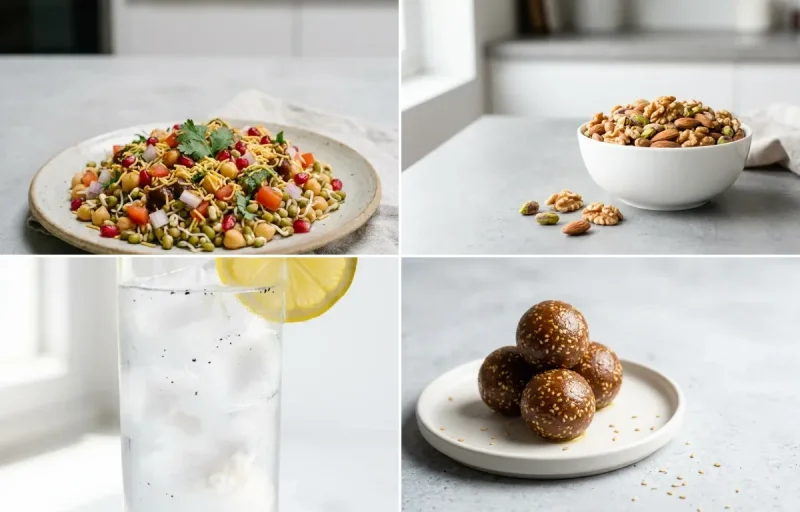 Sprouts Chaat with Mixed Nuts with Coconut Water + supplement + iron