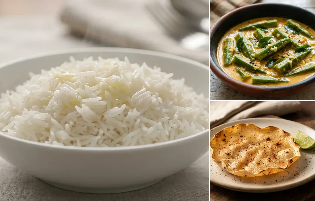 Steamed Basmati Rice with Bendi Ghashi