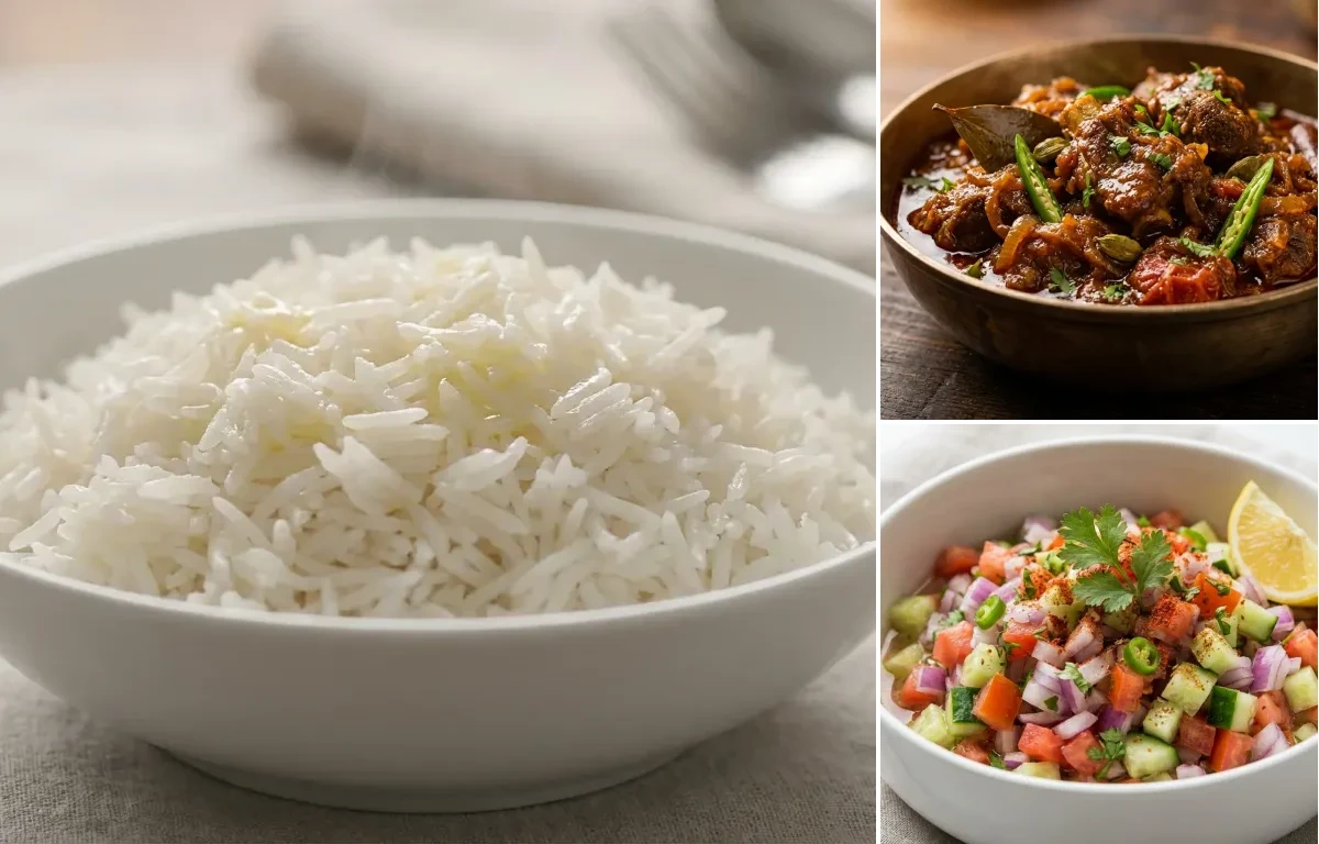 Steamed Basmati Rice with Bengali Kosha Mangsho