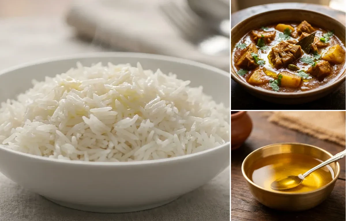 Steamed Basmati Rice with Echorer Dalna and Ghee
