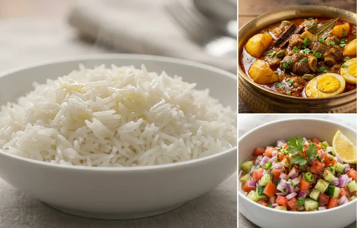 Steamed Basmati Rice with Mutton Dak Bungalow
