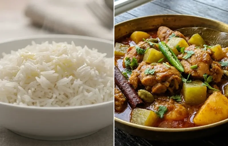 Steamed Basmati Rice with Chicken Papaya Curry