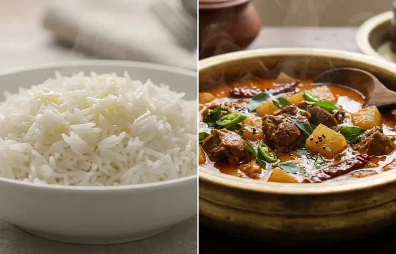 Steamed Basmati Rice with Kerala Duck Curry with Ash Gourd