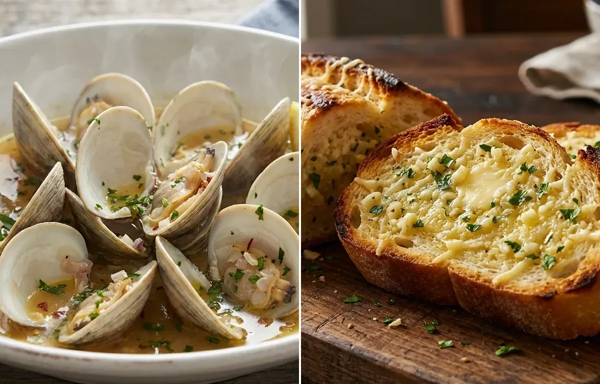 Steamed Clams with White Wine with Garlic Bread