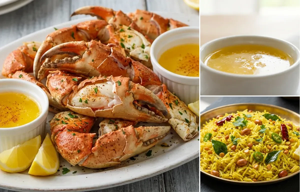 Steamed Jonah Crab Claws with Melted Butter and Lemon Rice