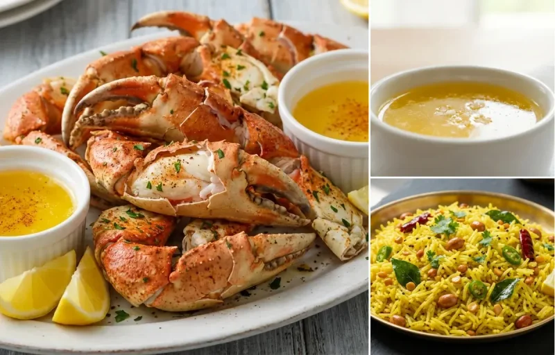 Steamed Jonah Crab Claws with Melted Butter and Lemon Rice