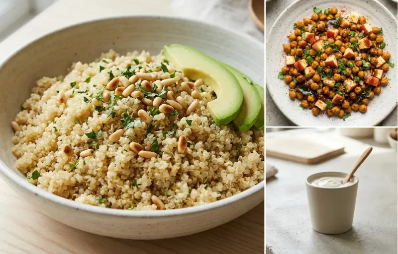Steamed Quinoa with Coriander Coconut Chutney, Roasted Chana With Apple and Plain Yogurt Cup