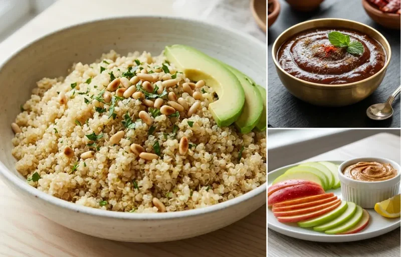 Steamed Quinoa with Two Boiled Eggs, Tamarind Date Chutney and Apple Slices With Peanut Butter