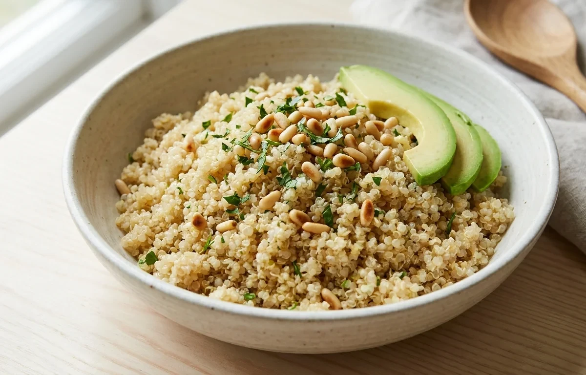 Steamed Quinoa with Vegan Gerd Roasted Veg Quinoa and Trail Mix