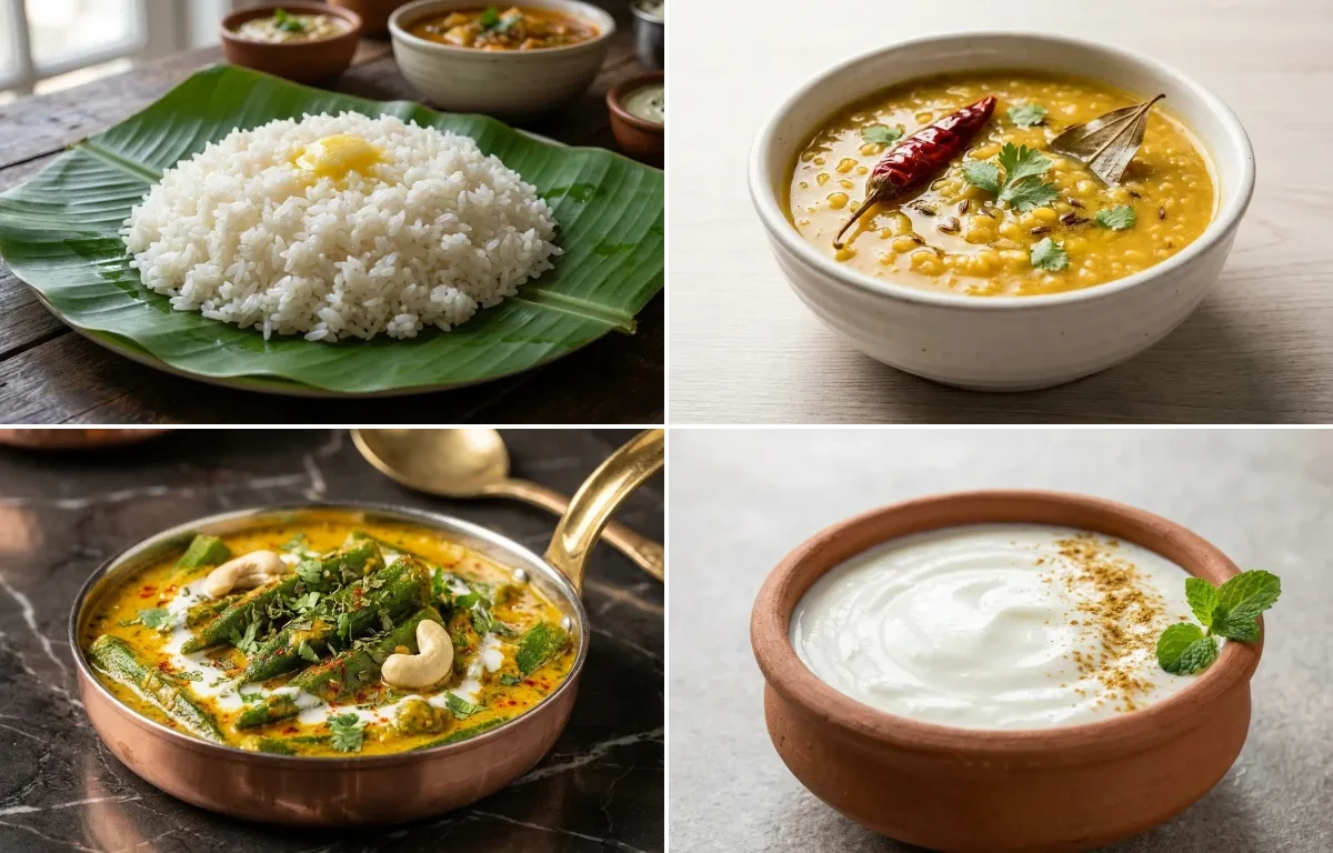 Steamed Rice with Moong Dal with Shahi Bhindi with Dahi