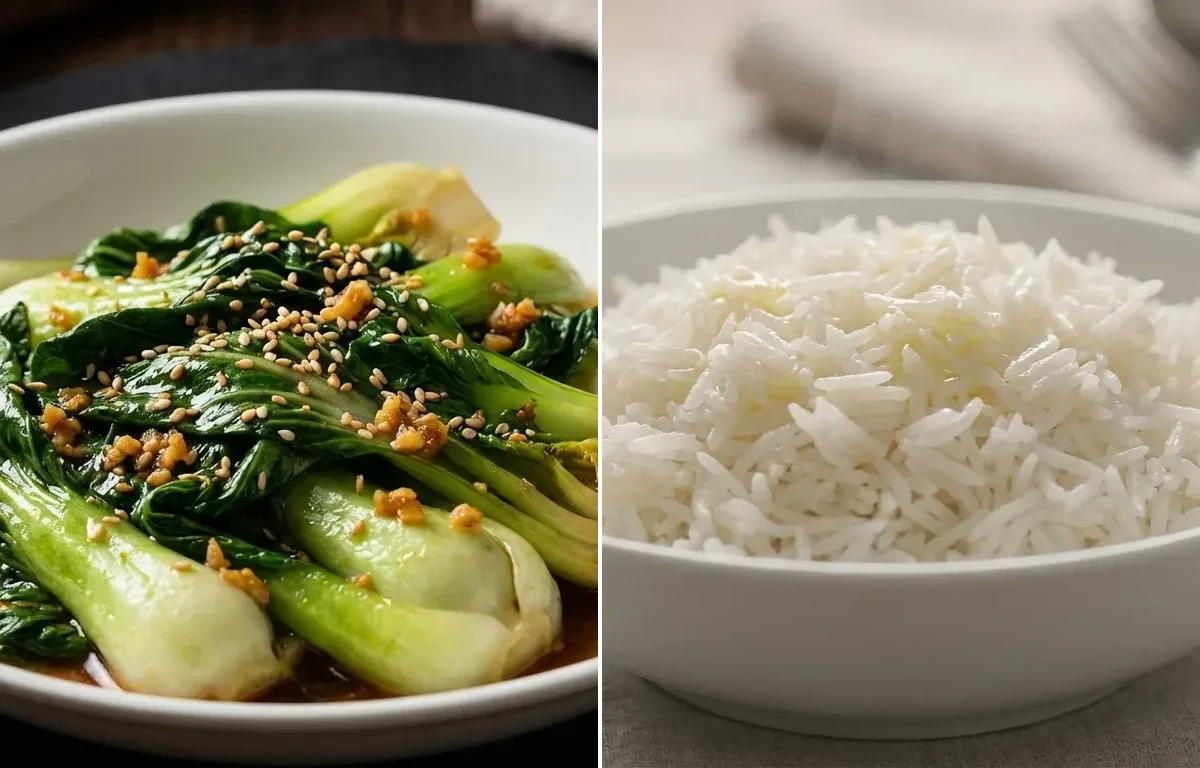 Stir-Fried Chinese Greens with Steamed Basmati Rice