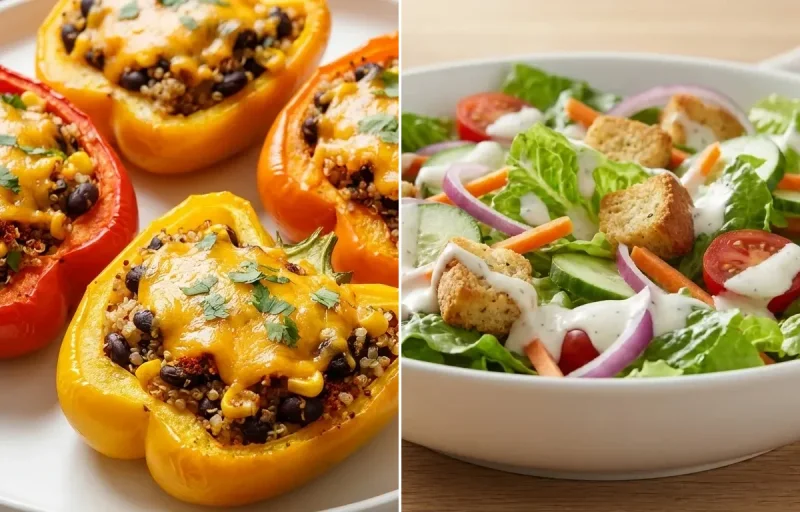 Stuffed Bell Peppers with Quinoa with Side Salad
