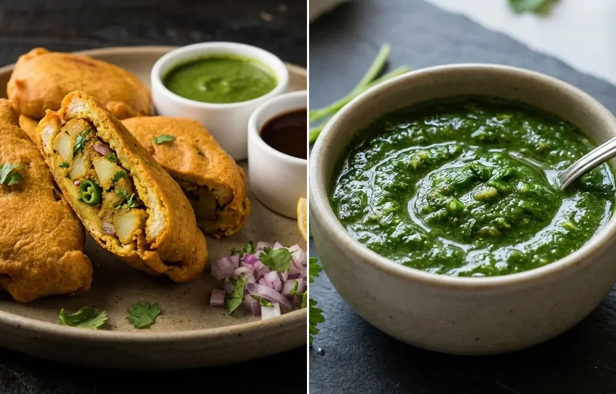 Stuffed Bread Pakora with Coriander Mint Chutney