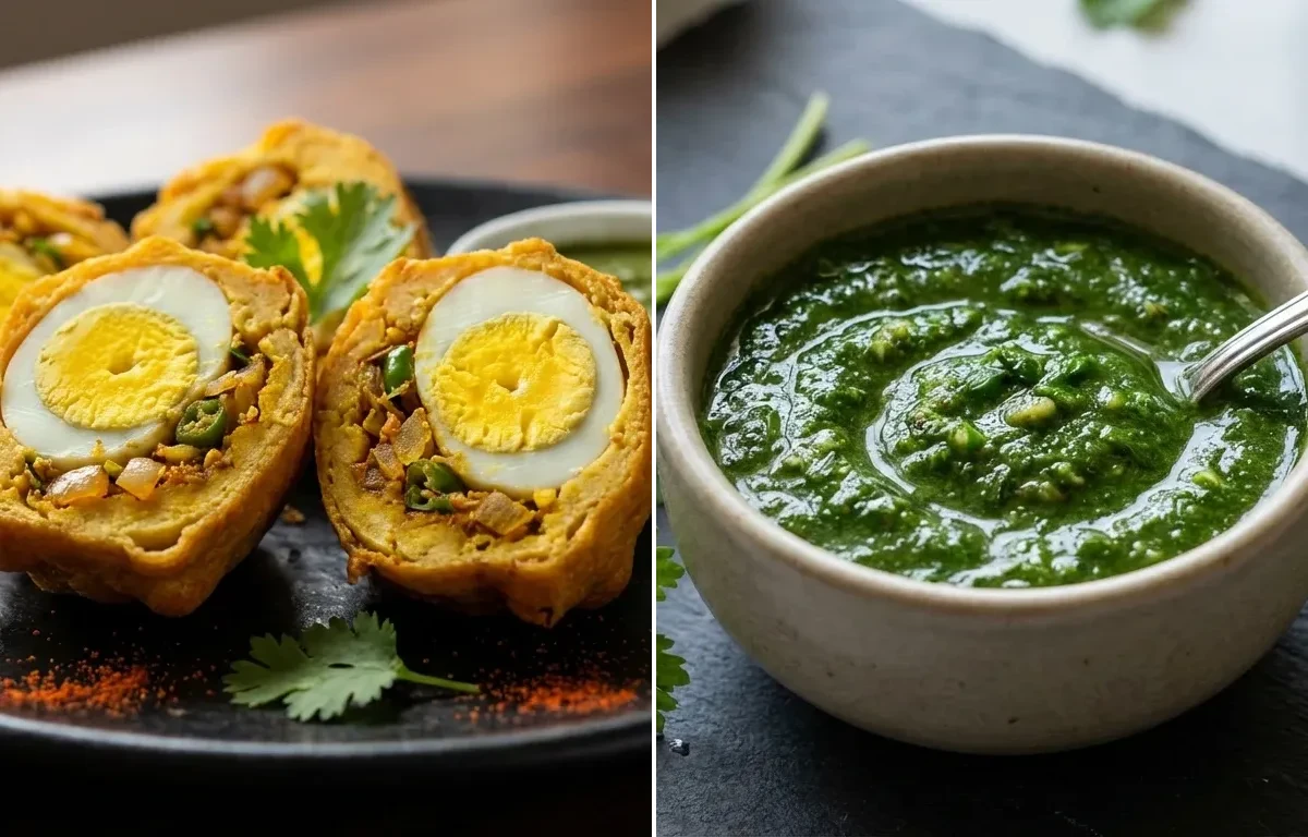 Stuffed Egg Pakora with Coriander Mint Chutney